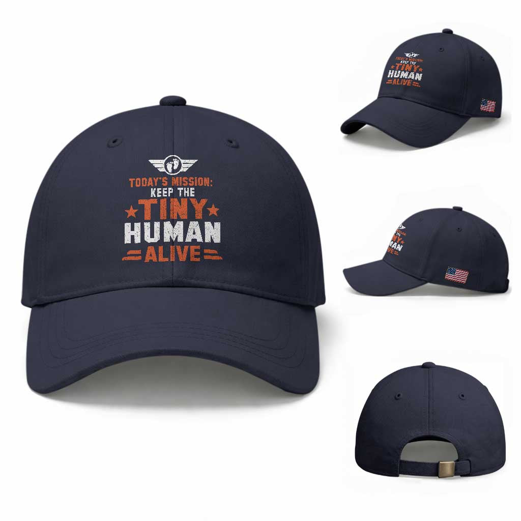 Funny New Dad Baseball Cap First Time Father Grandpa Keep Tiny Human Alive TS10 Baseball Cap Universal Fit Navy Print Your Wear