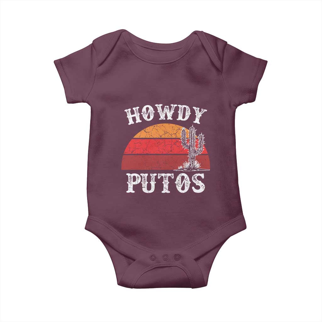 Howdy Putos Baby Onesie Funny Cactus Retro Vintage TS10 Maroon Print Your Wear