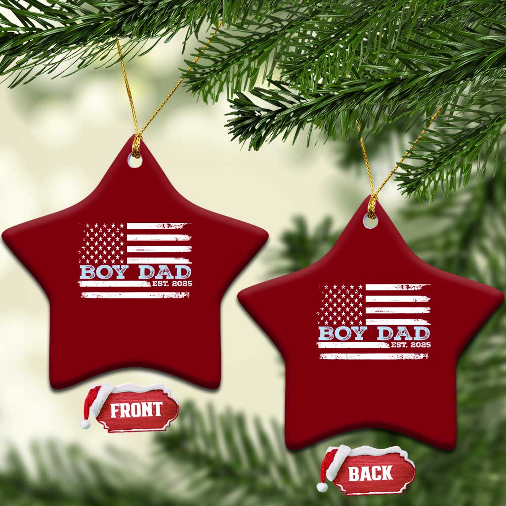 Boy Dad Est 2025 Ceramic Ornament Newborn Daddy Father Baby Boy Son USA Flag TS10 Print Your Wear