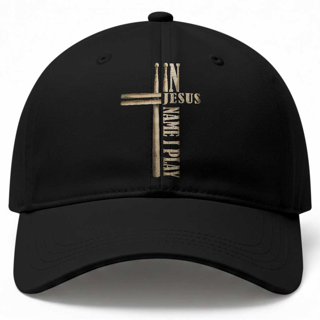 Christian Drummer Baseball Cap In Jesus Name I Play Drumstick Cross Drums Percussionist TS10 Print Your Wear