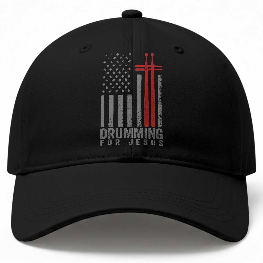 Christian Drummer Baseball Cap Drumming For Jesus Cross USA Flag Percussionist TS10 Print Your Wear