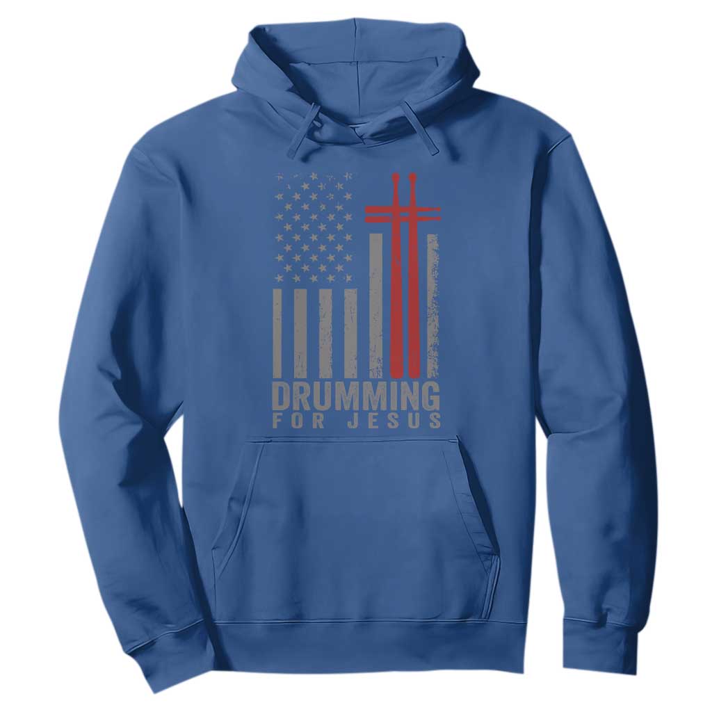 Christian Drummer Hoodie Drumming For Jesus Cross USA Flag Percussionist TS10 Royal Blue Print Your Wear