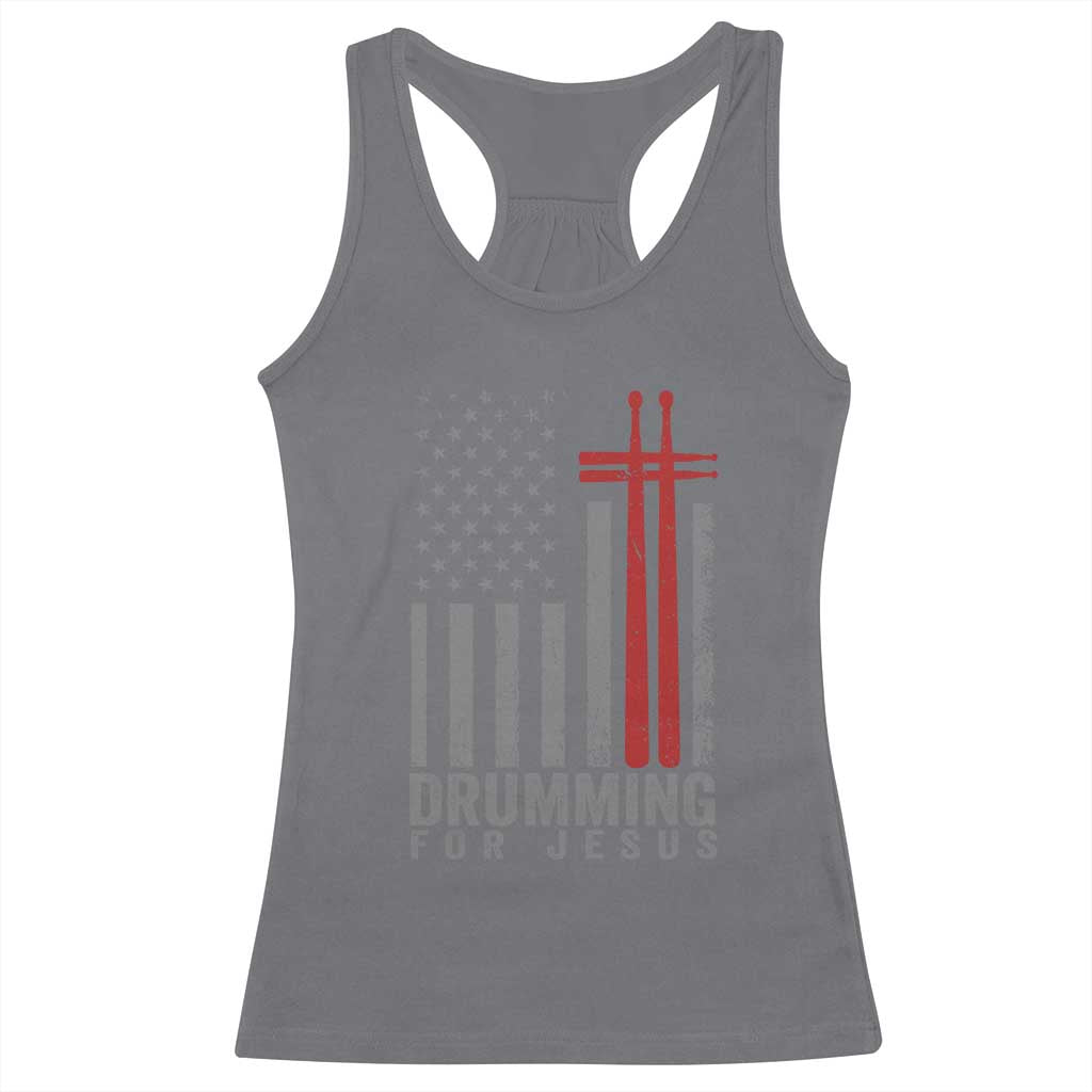 Christian Drummer Racerback Tank Top Drumming For Jesus Cross USA Flag Percussionist TS10 Charcoal Print Your Wear