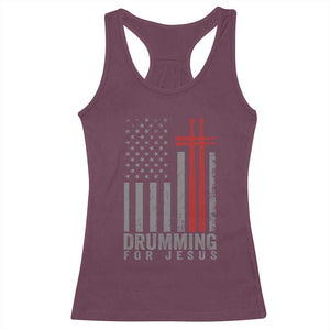 Christian Drummer Racerback Tank Top Drumming For Jesus Cross USA Flag Percussionist TS10 Maroon Print Your Wear