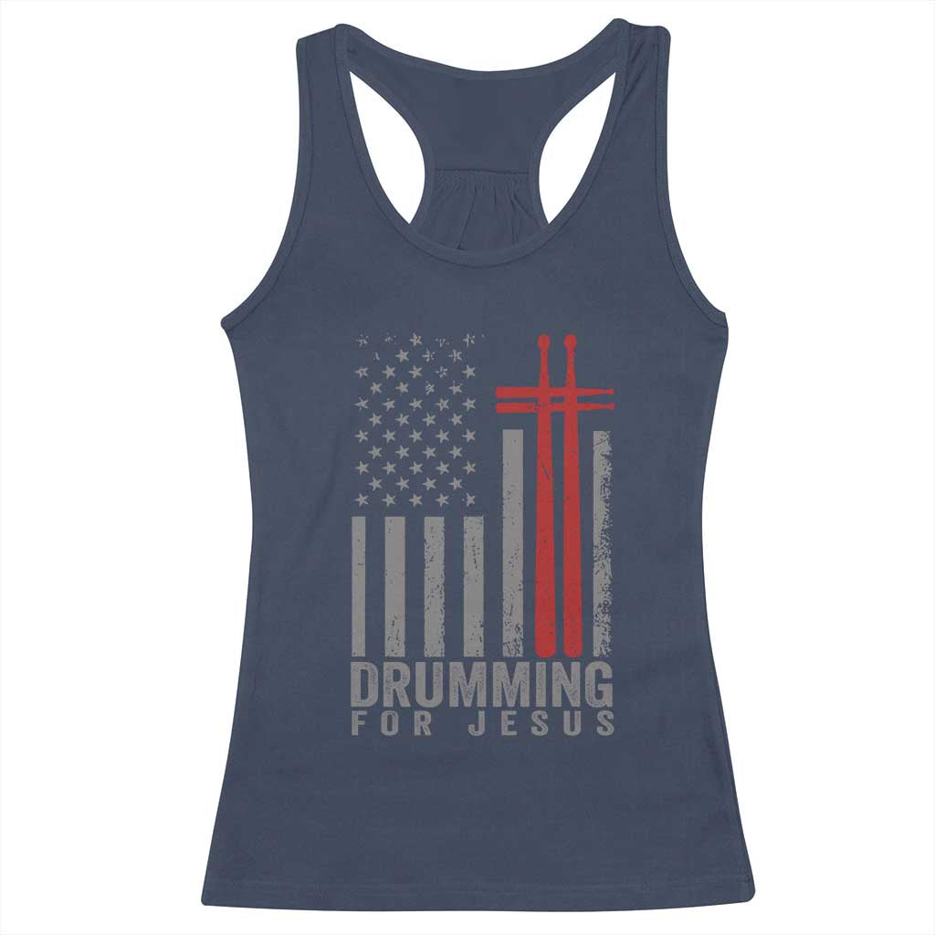 Christian Drummer Racerback Tank Top Drumming For Jesus Cross USA Flag Percussionist TS10 Navy Print Your Wear