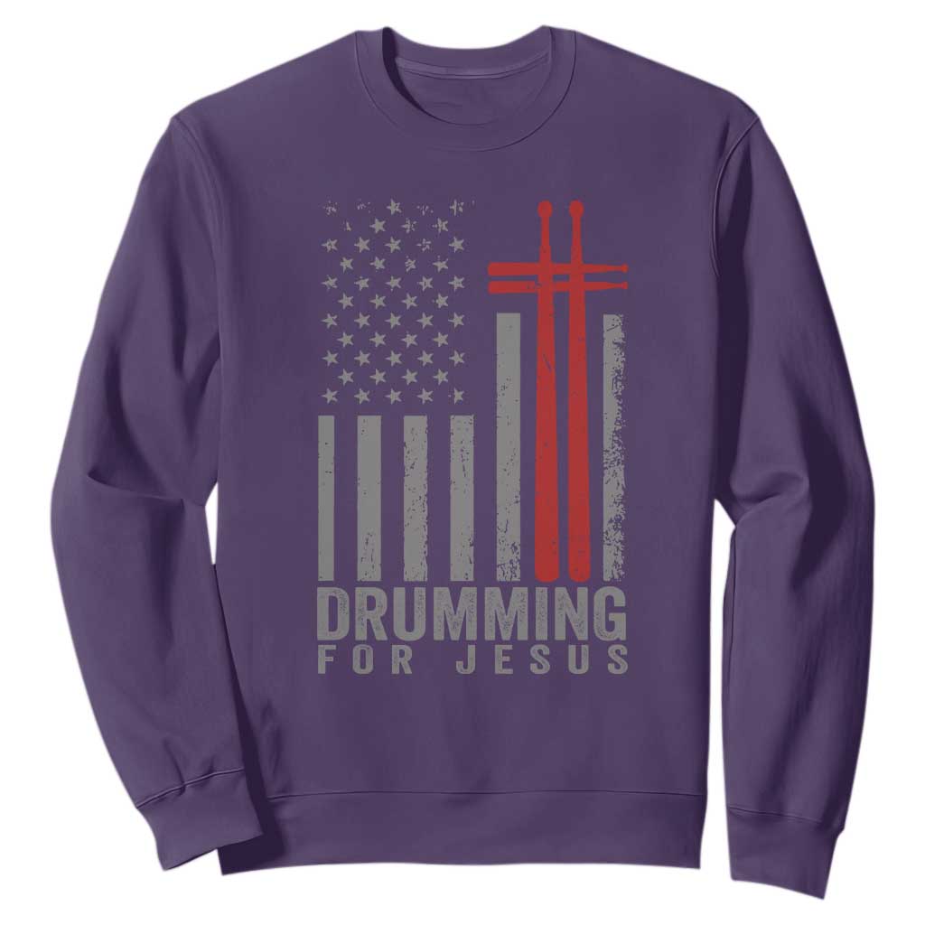 Christian Drummer Sweatshirt Drumming For Jesus Cross USA Flag Percussionist TS10 Purple Print Your Wear