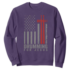 Christian Drummer Sweatshirt Drumming For Jesus Cross USA Flag Percussionist TS10 Purple Print Your Wear