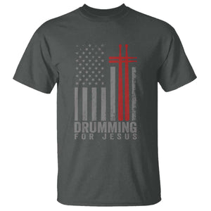 Christian Drummer T Shirt Drumming For Jesus Cross USA Flag Percussionist TS10 Dark Heather Print Your Wear
