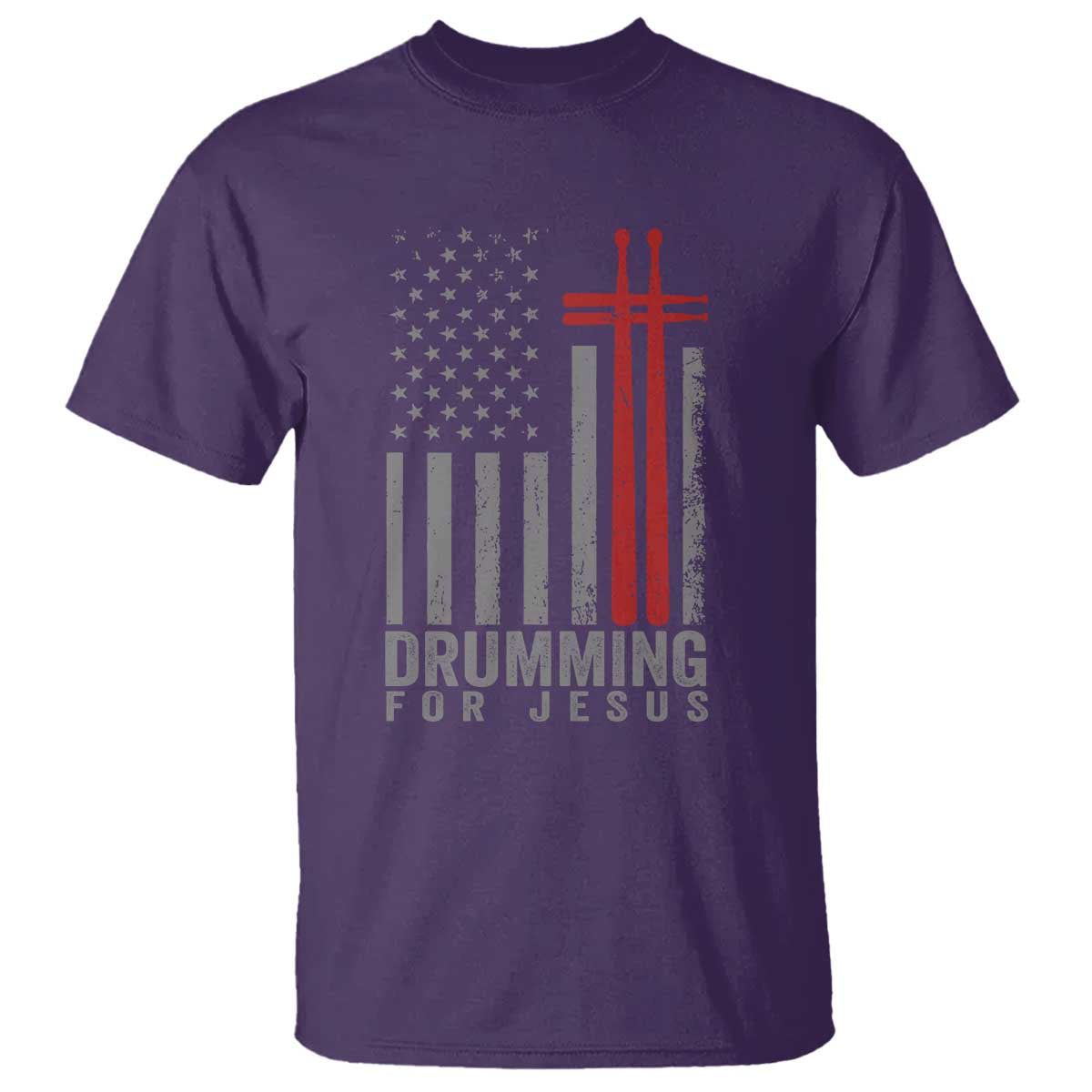 Christian Drummer T Shirt Drumming For Jesus Cross USA Flag Percussionist TS10 Purple Print Your Wear