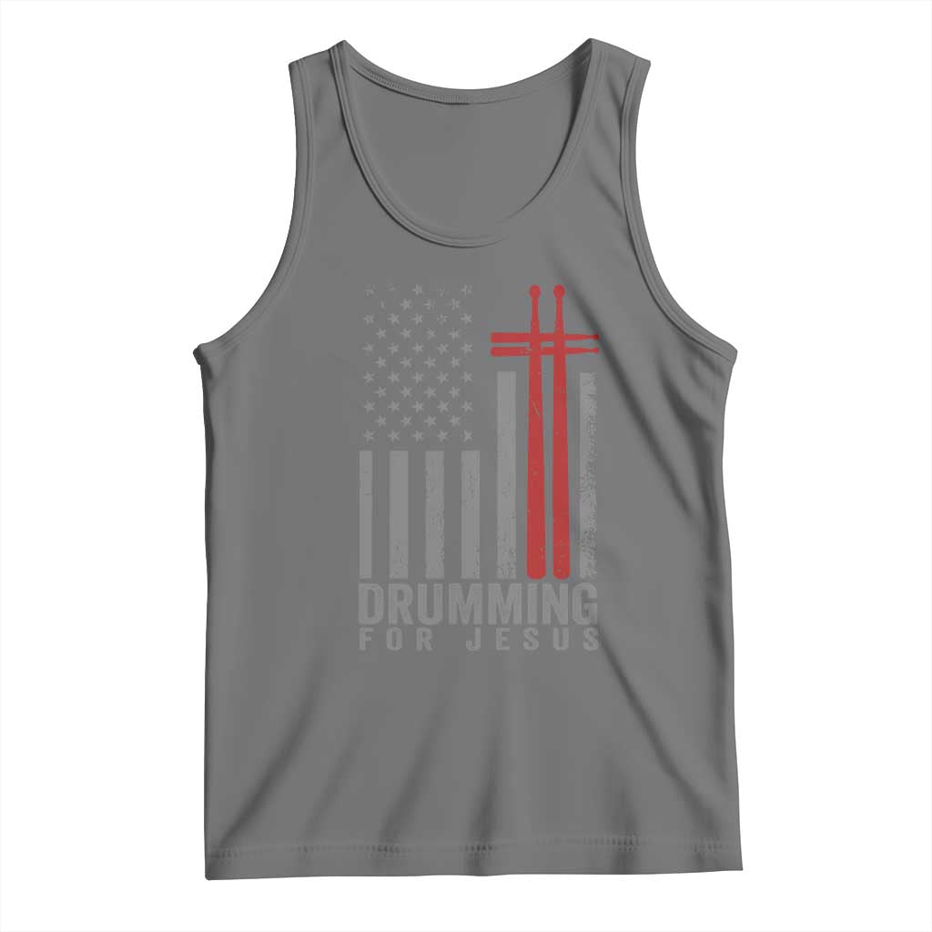 Christian Drummer Tank Top Drumming For Jesus Cross USA Flag Percussionist TS10 Black Heather Print Your Wear