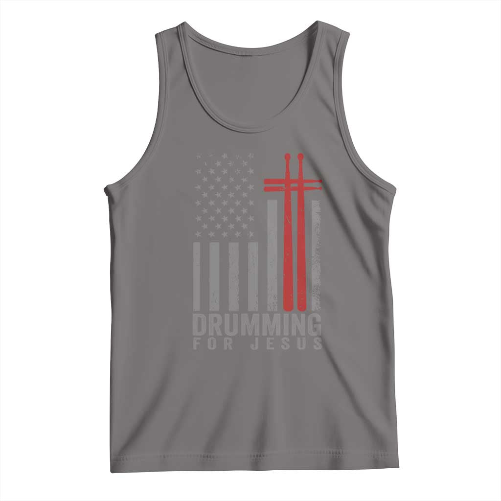 Christian Drummer Tank Top Drumming For Jesus Cross USA Flag Percussionist TS10 Deep Heather Print Your Wear