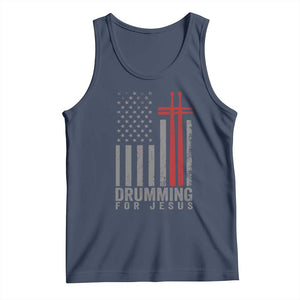 Christian Drummer Tank Top Drumming For Jesus Cross USA Flag Percussionist TS10 Navy Print Your Wear