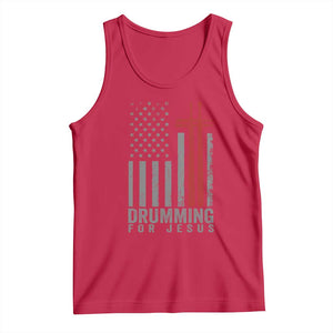 Christian Drummer Tank Top Drumming For Jesus Cross USA Flag Percussionist TS10 Red Print Your Wear