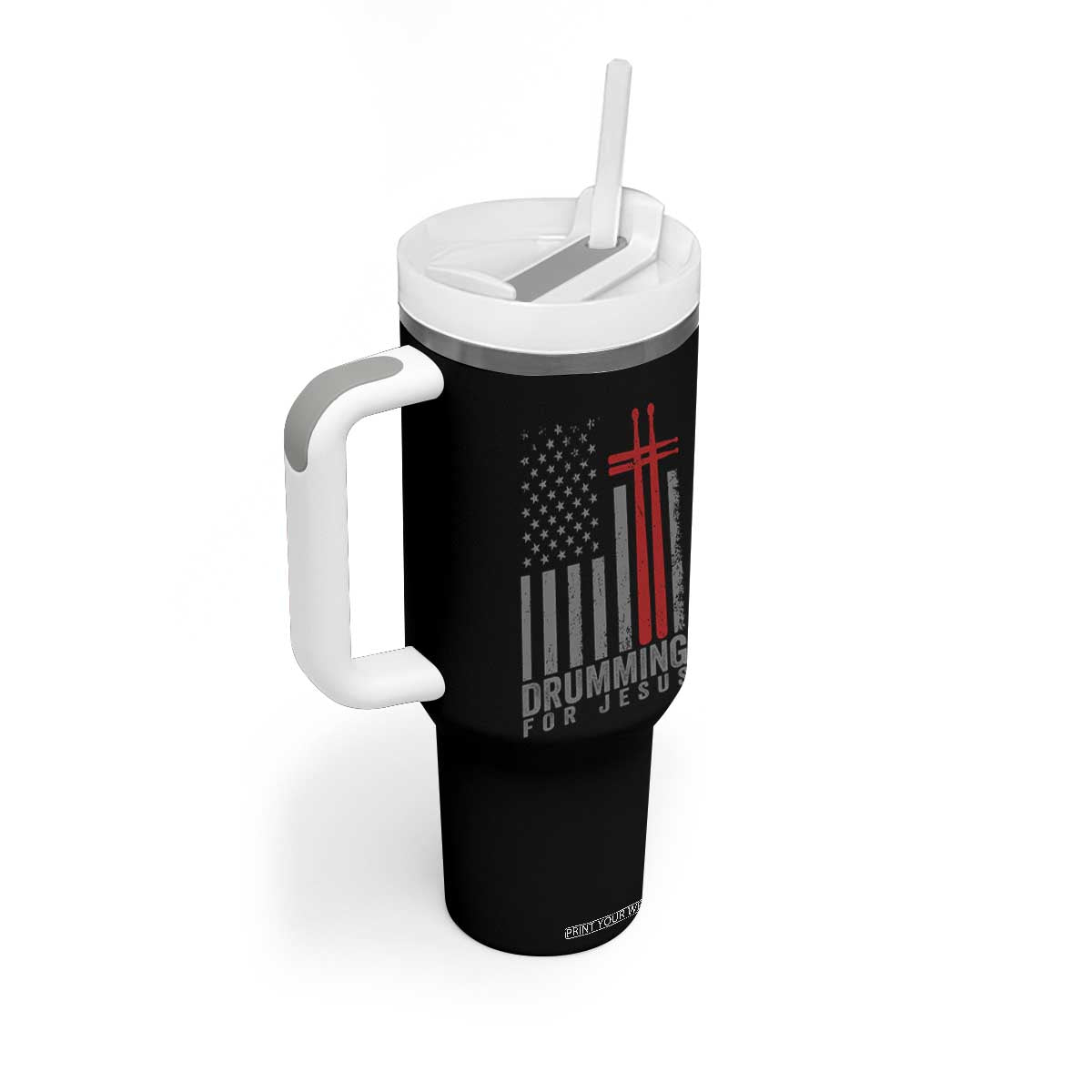 Christian Drummer Tumbler With Handle Drumming For Jesus Cross USA Flag Percussionist TS10 Print Your Wear