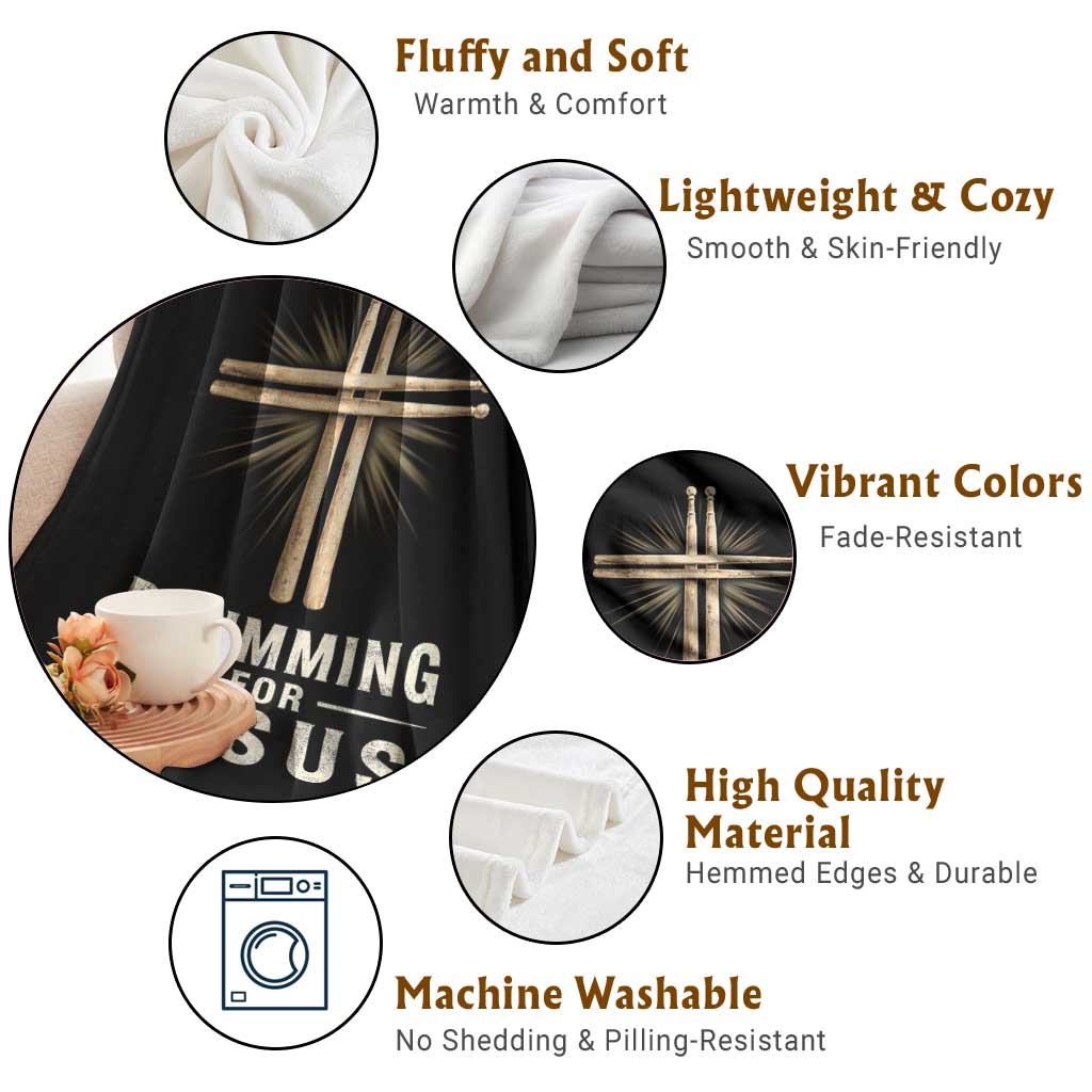 Christian Drummer Throw Blanket Drumming For Jesus Drumstick Cross Percussionist TS10 Print Your Wear