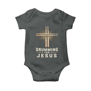 Christian Drummer Baby Onesie Drumming For Jesus Drumstick Cross Percussionist TS10 Dark Heather Print Your Wear