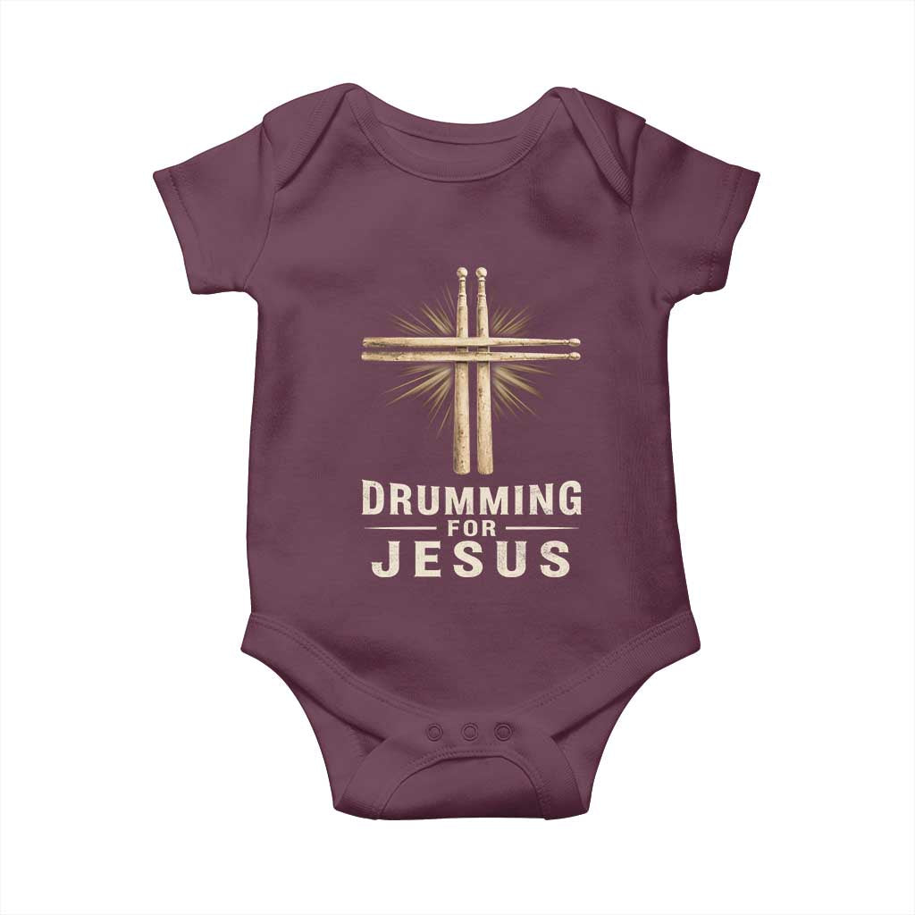 Christian Drummer Baby Onesie Drumming For Jesus Drumstick Cross Percussionist TS10 Maroon Print Your Wear