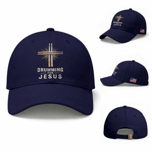 Christian Drummer Baseball Cap Drumming For Jesus Drumstick Cross Percussionist TS10 Baseball Cap Universal Fit Dark Blue Print Your Wear