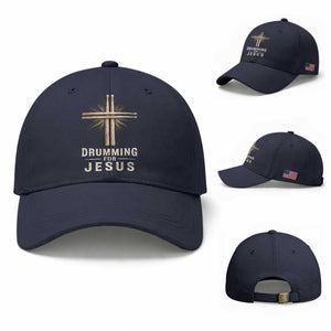 Christian Drummer Baseball Cap Drumming For Jesus Drumstick Cross Percussionist TS10 Baseball Cap Universal Fit Navy Print Your Wear