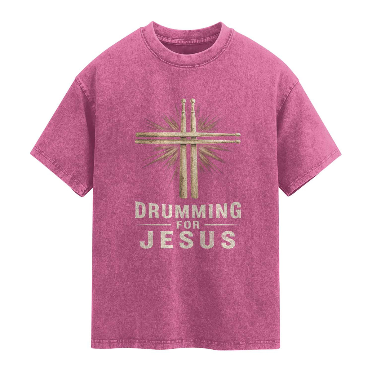 Christian Drummer Washed Cotton T-Shirt Drumming For Jesus Drumstick Cross Percussionist