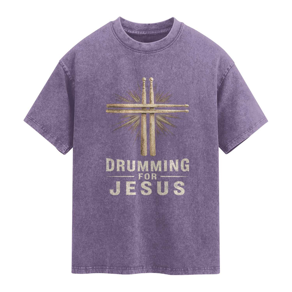 Christian Drummer Washed Cotton T-Shirt Drumming For Jesus Drumstick Cross Percussionist