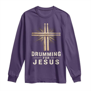 Christian Drummer Long Sleeve Shirt Drumming For Jesus Drumstick Cross Percussionist TS10 Purple Print Your Wear