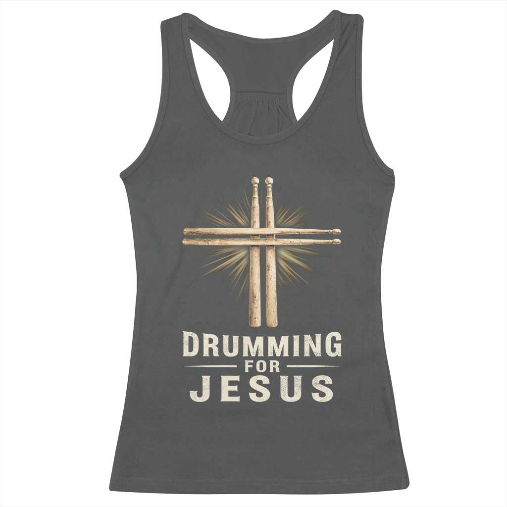 Christian Drummer Racerback Tank Top Drumming For Jesus Drumstick Cross Percussionist TS10 Dark Heather Print Your Wear