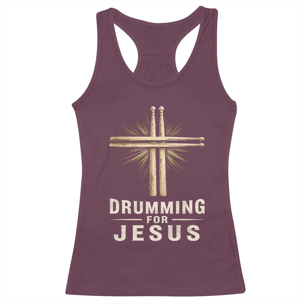Christian Drummer Racerback Tank Top Drumming For Jesus Drumstick Cross Percussionist TS10 Maroon Print Your Wear