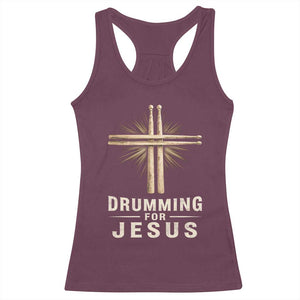 Christian Drummer Racerback Tank Top Drumming For Jesus Drumstick Cross Percussionist TS10 Maroon Print Your Wear