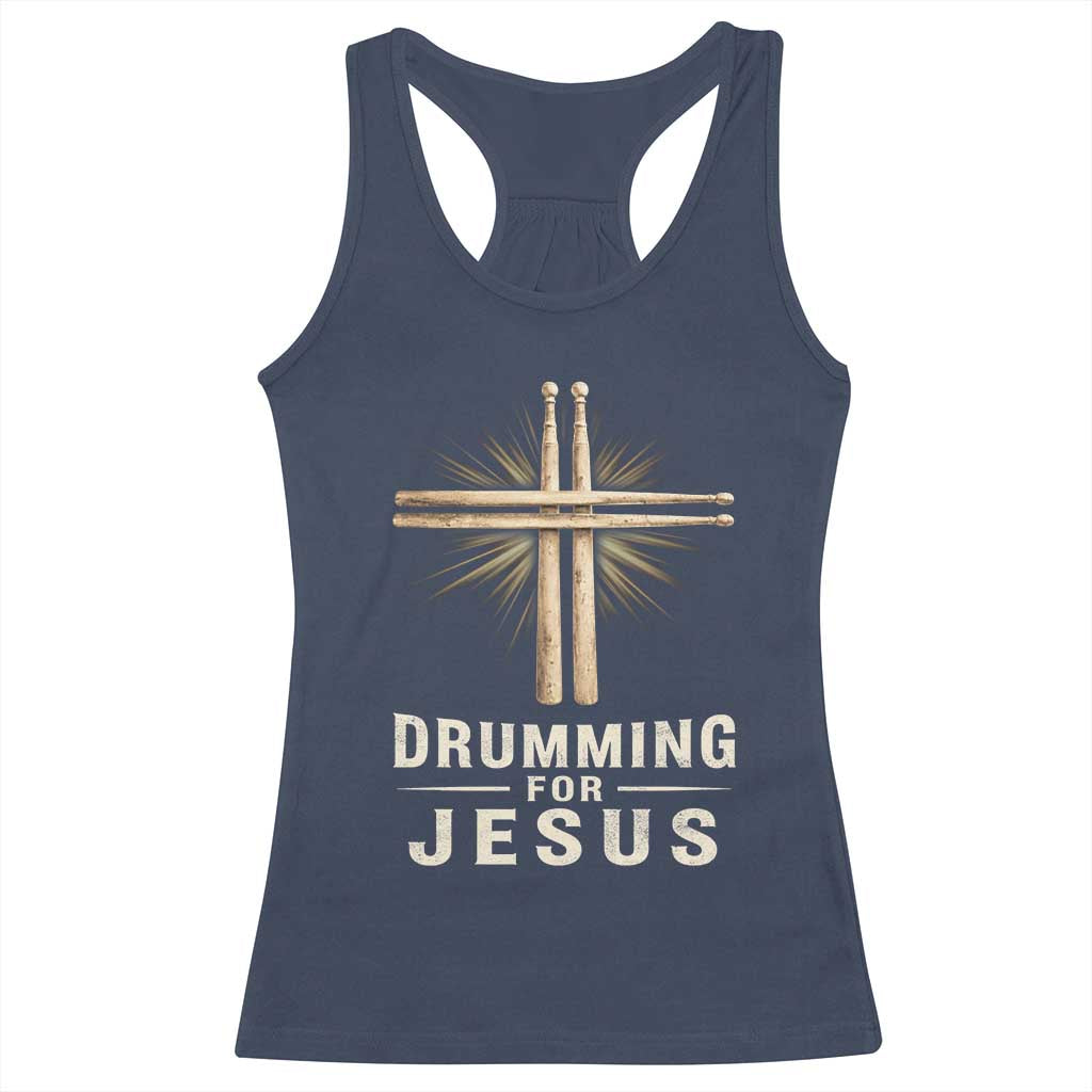 Christian Drummer Racerback Tank Top Drumming For Jesus Drumstick Cross Percussionist TS10 Navy Print Your Wear