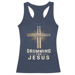Christian Drummer Racerback Tank Top Drumming For Jesus Drumstick Cross Percussionist TS10 Navy Print Your Wear