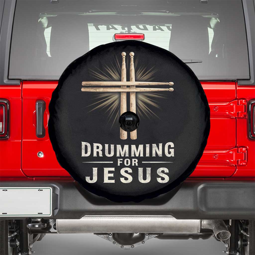 Christian Drummer Spare Tire Cover Drumming For Jesus Drumstick Cross Percussionist TS10 Black Print Your Wear