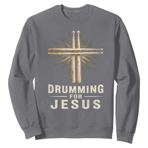 Christian Drummer Sweatshirt Drumming For Jesus Drumstick Cross Percussionist TS10 Charcoal Print Your Wear