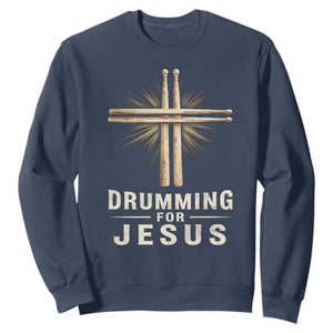 Christian Drummer Sweatshirt Drumming For Jesus Drumstick Cross Percussionist TS10 Navy Print Your Wear
