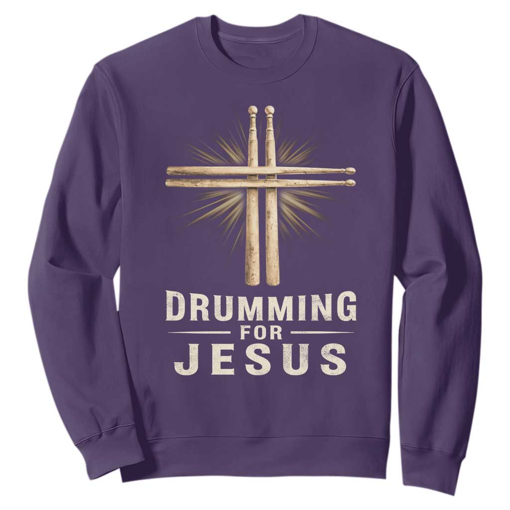 Christian Drummer Sweatshirt Drumming For Jesus Drumstick Cross Percussionist TS10 Purple Print Your Wear