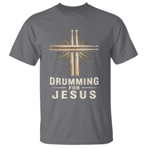 Christian Drummer T Shirt Drumming For Jesus Drumstick Cross Percussionist TS10 Charcoal Print Your Wear
