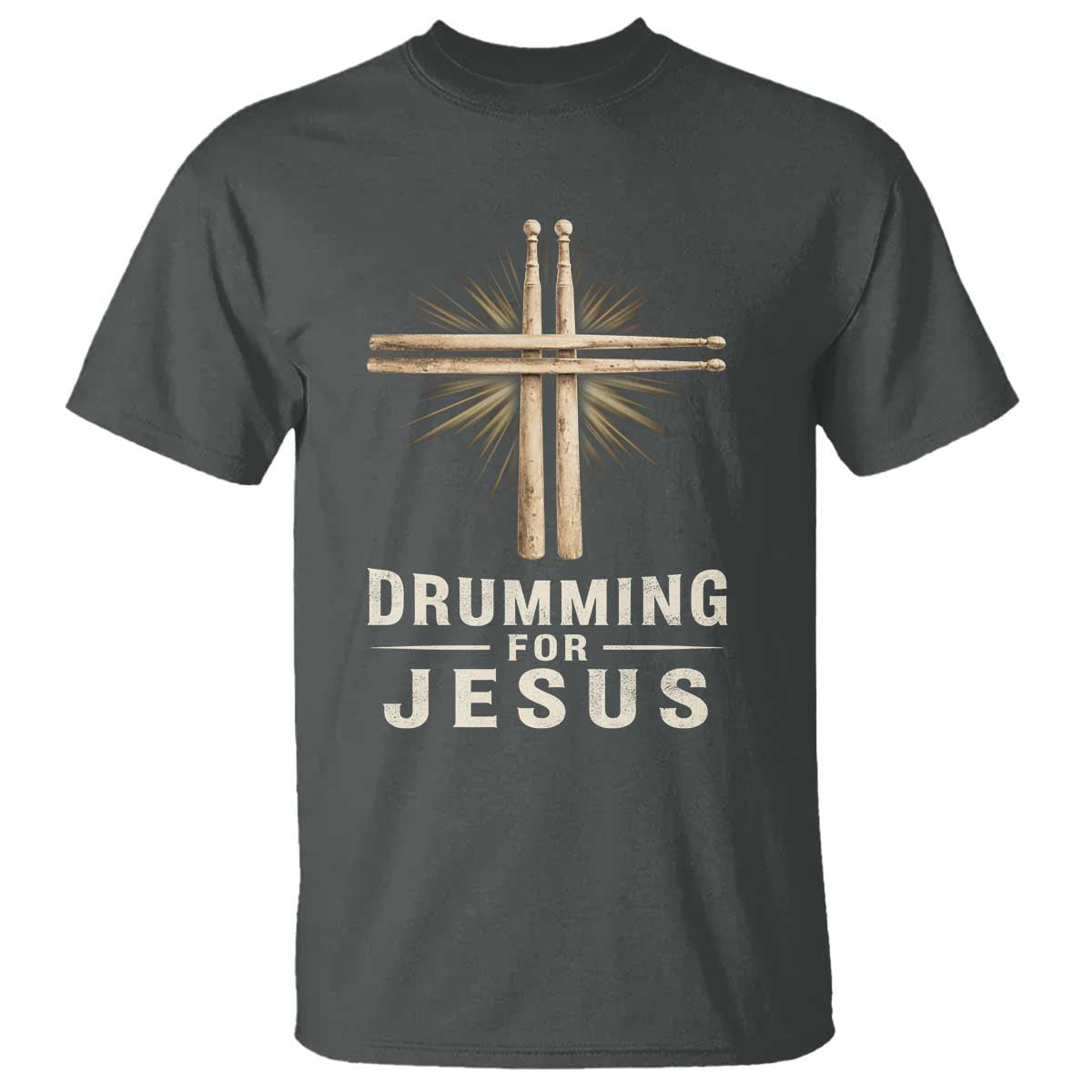 Christian Drummer T Shirt Drumming For Jesus Drumstick Cross Percussionist TS10 Dark Heather Print Your Wear