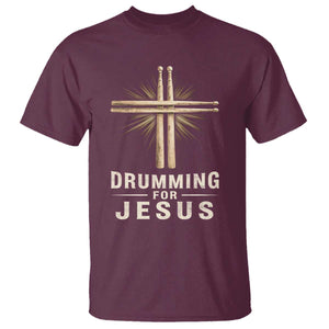 Christian Drummer T Shirt Drumming For Jesus Drumstick Cross Percussionist TS10 Maroon Print Your Wear