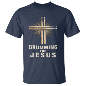 Christian Drummer T Shirt Drumming For Jesus Drumstick Cross Percussionist TS10 Navy Print Your Wear
