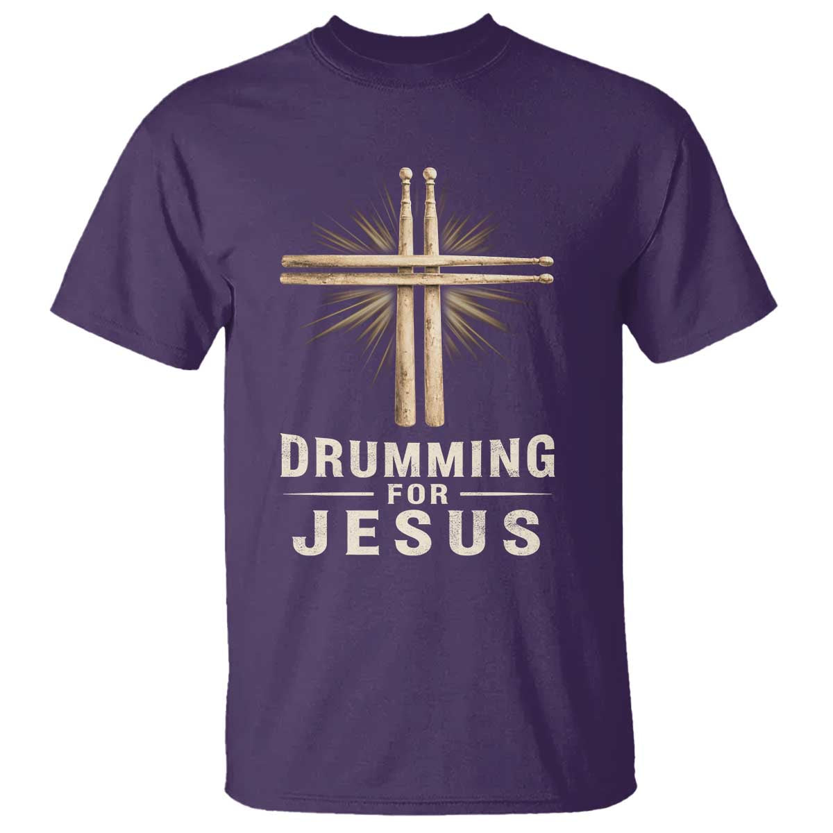 Christian Drummer T Shirt Drumming For Jesus Drumstick Cross Percussionist TS10 Purple Print Your Wear