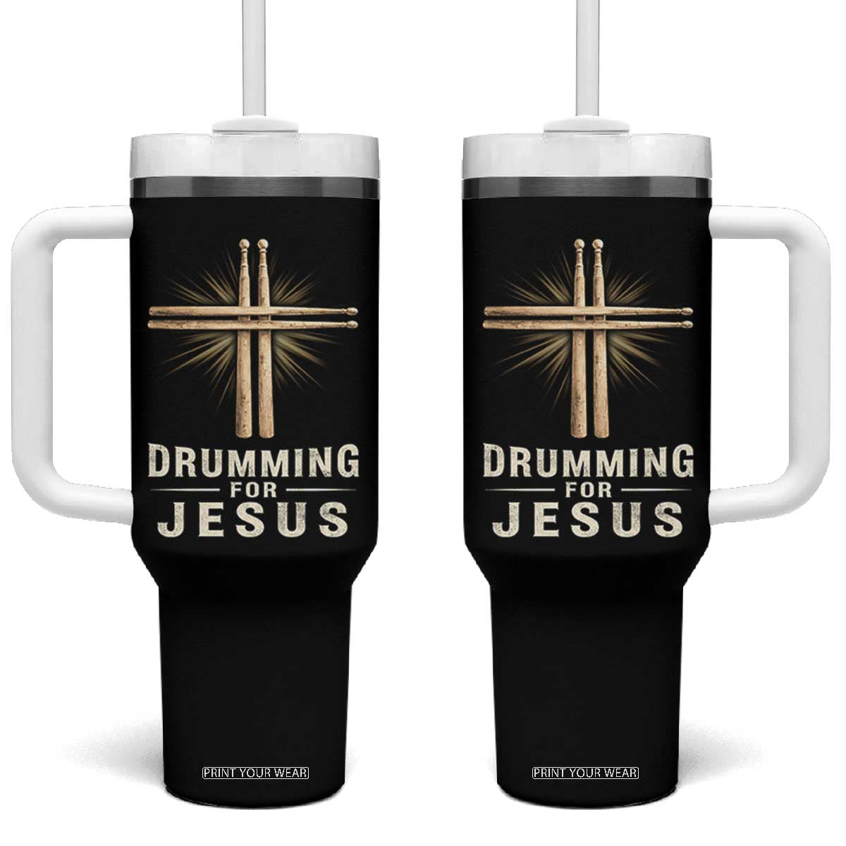 Christian Drummer Tumbler With Handle Drumming For Jesus Drumstick Cross Percussionist TS10 One Size: 40 oz Black Print Your Wear