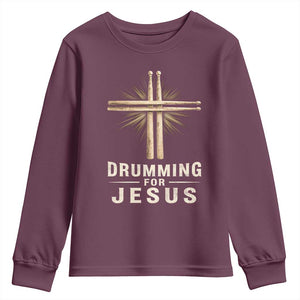 Christian Drummer Youth Sweatshirt Drumming For Jesus Drumstick Cross Percussionist TS10 Maroon Print Your Wear