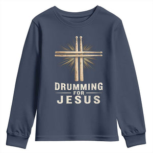 Christian Drummer Youth Sweatshirt Drumming For Jesus Drumstick Cross Percussionist TS10 Navy Print Your Wear
