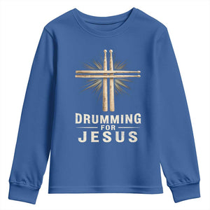 Christian Drummer Youth Sweatshirt Drumming For Jesus Drumstick Cross Percussionist TS10 Royal Blue Print Your Wear