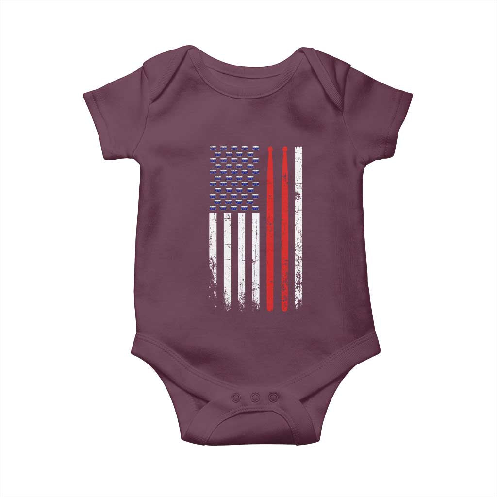 Patriotic Drummer Baby Onesie Percussionist Gift Drumming Drumsticks American Flag TS10 Maroon Print Your Wear