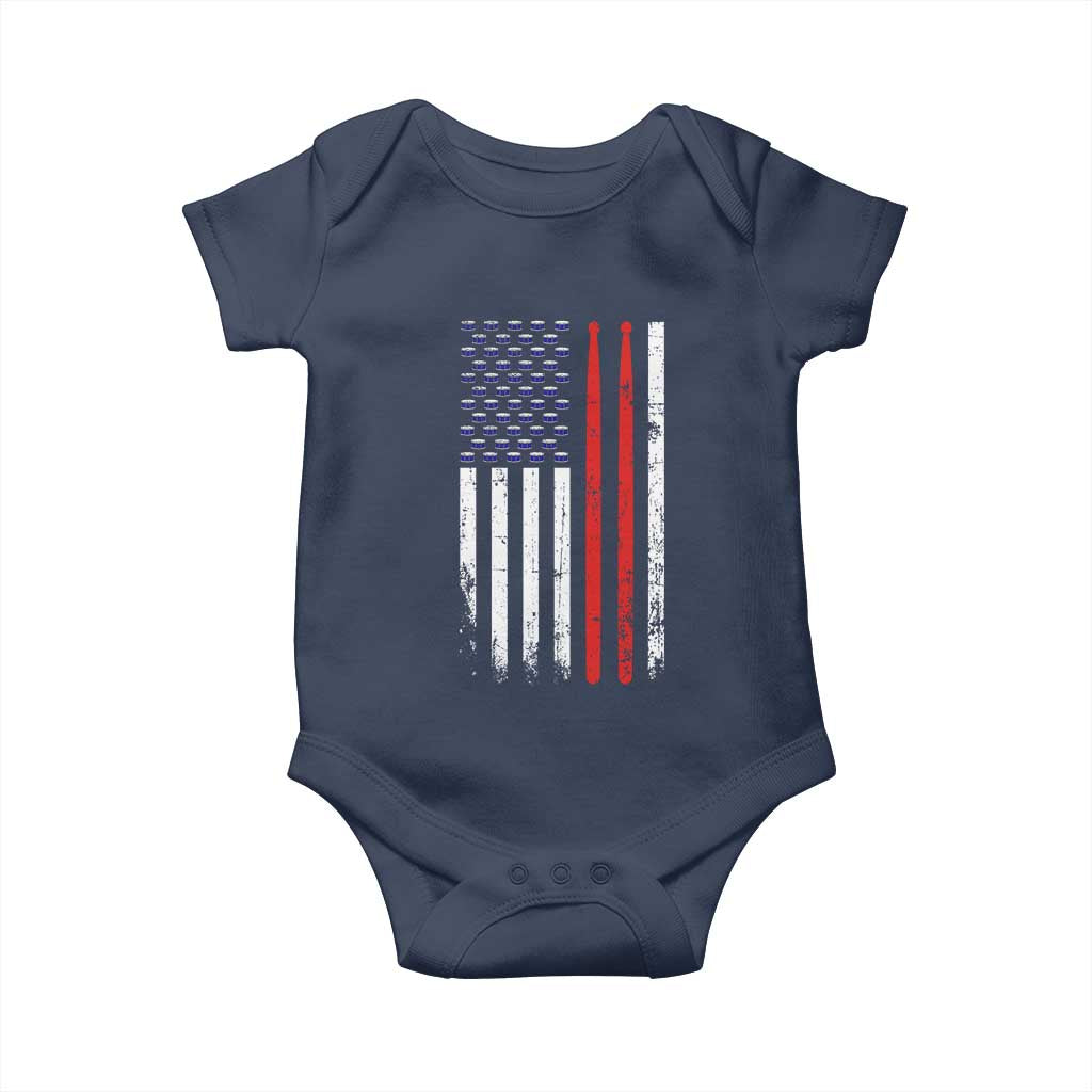 Patriotic Drummer Baby Onesie Percussionist Gift Drumming Drumsticks American Flag TS10 Navy Print Your Wear