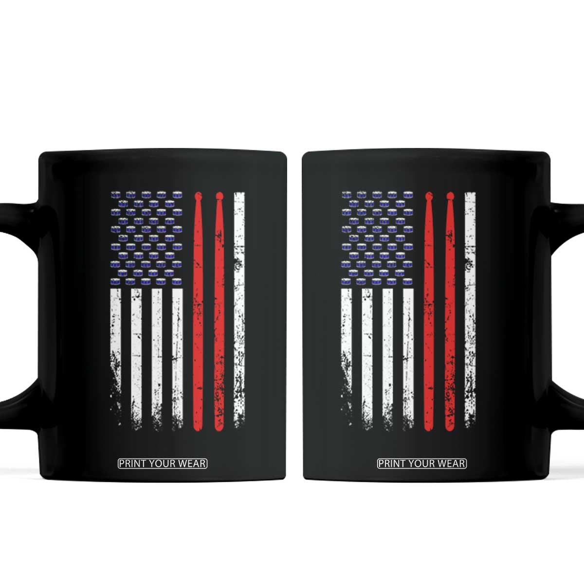 Patriotic Drummer Coffee Mug Percussionist Gift Drumming Drumsticks American Flag TS10 Black Print Your Wear