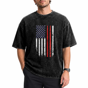 Patriotic Drummer Washed Cotton T-Shirt Percussionist Gift Drumming Drumsticks American Flag