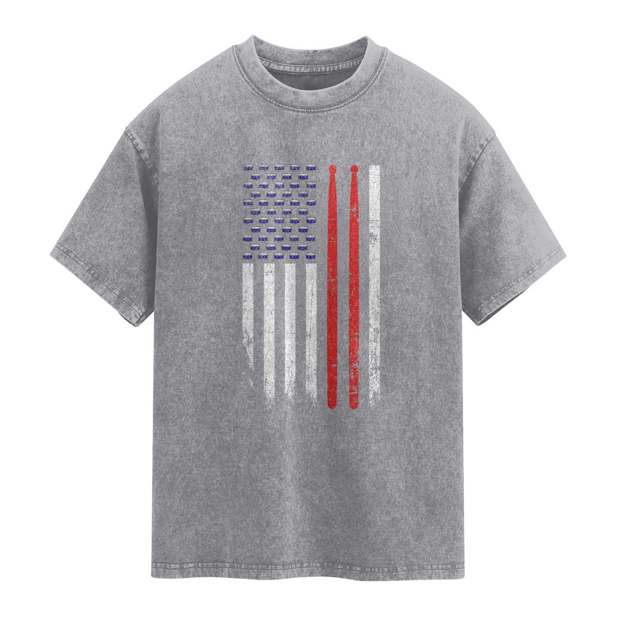 Patriotic Drummer Washed Cotton T-Shirt Percussionist Gift Drumming Drumsticks American Flag