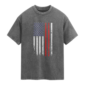 Patriotic Drummer Washed Cotton T-Shirt Percussionist Gift Drumming Drumsticks American Flag